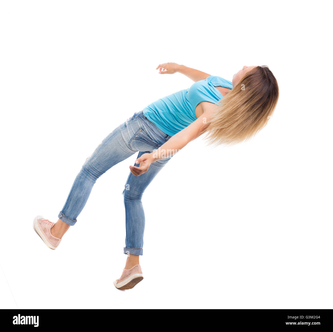 Slipping girl falls balancing young hi-res stock photography and images
