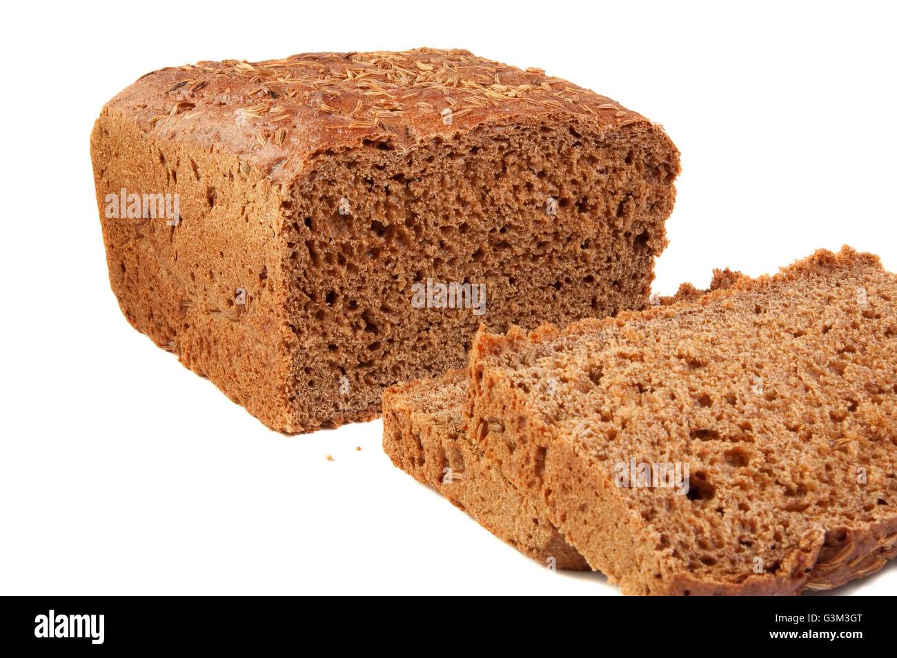rye bread with caraway seed isolated over white background Stock Photo