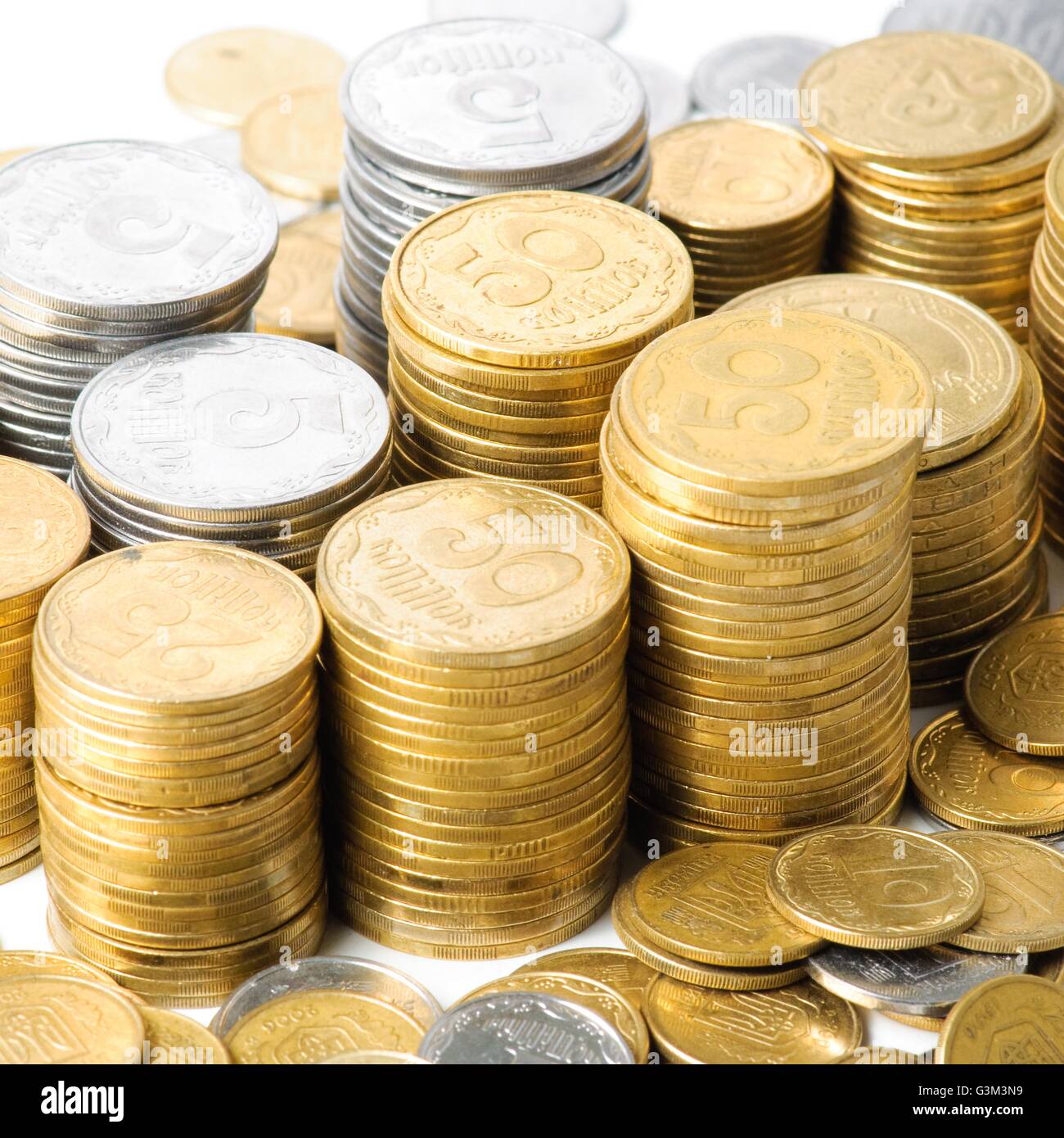 Silver coins stacks isolated hi-res stock photography and images - Alamy