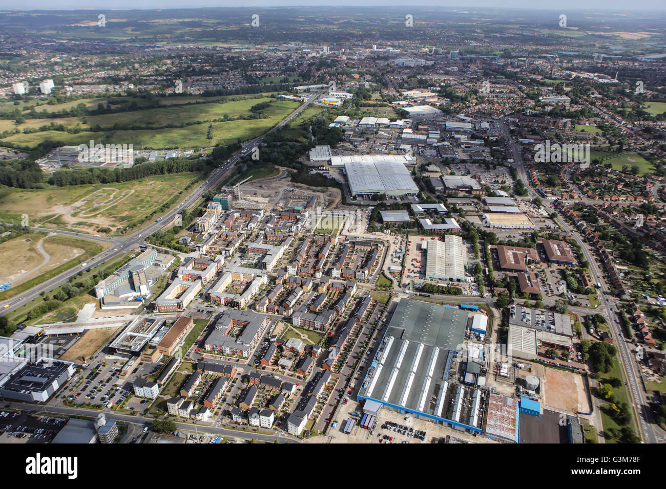 An aerial view of the Berkshire town of Reading Stock Photo