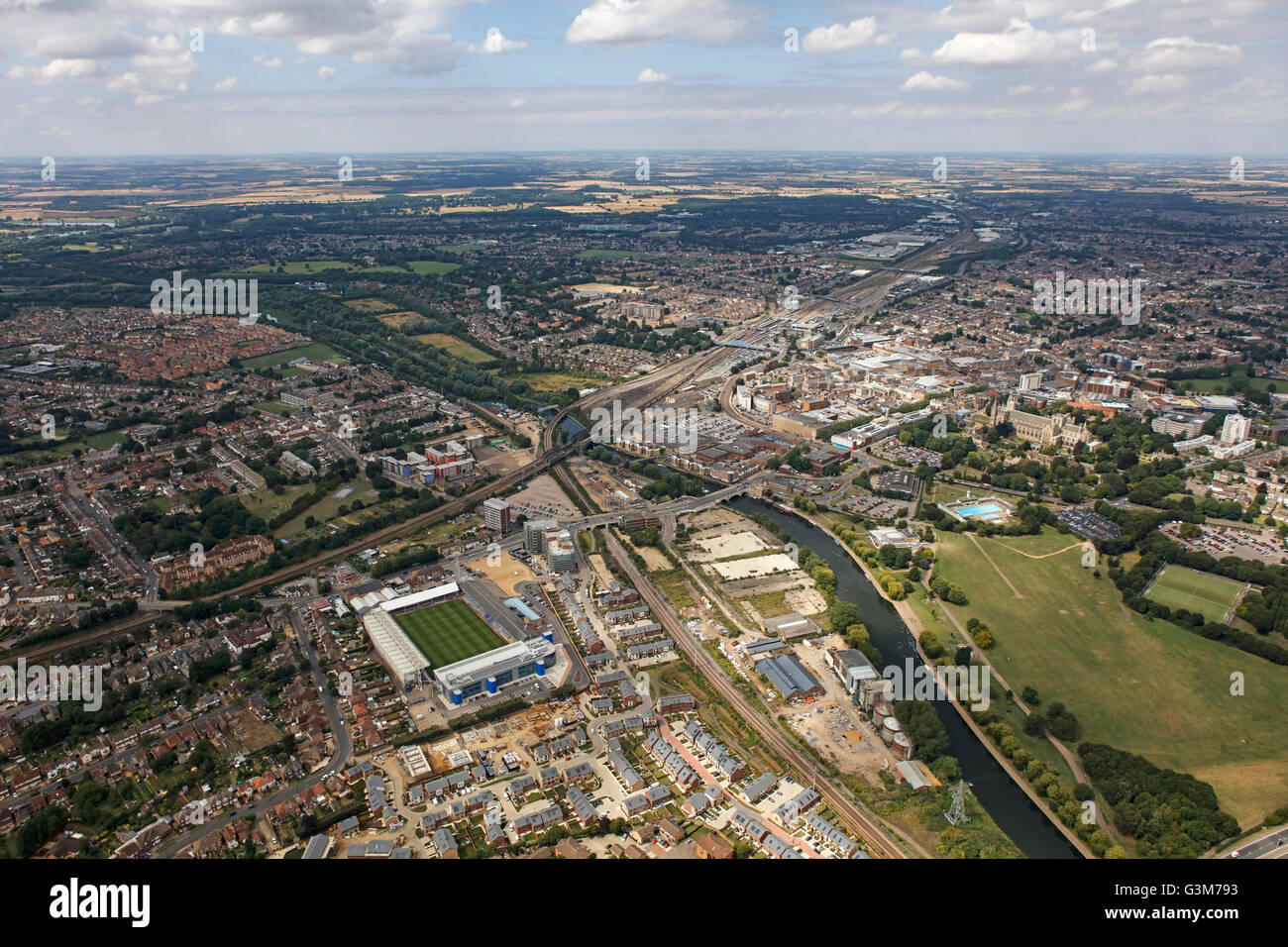A wide aerial view of Peterborough, a city in Cambridgeshire, UK Stock ...