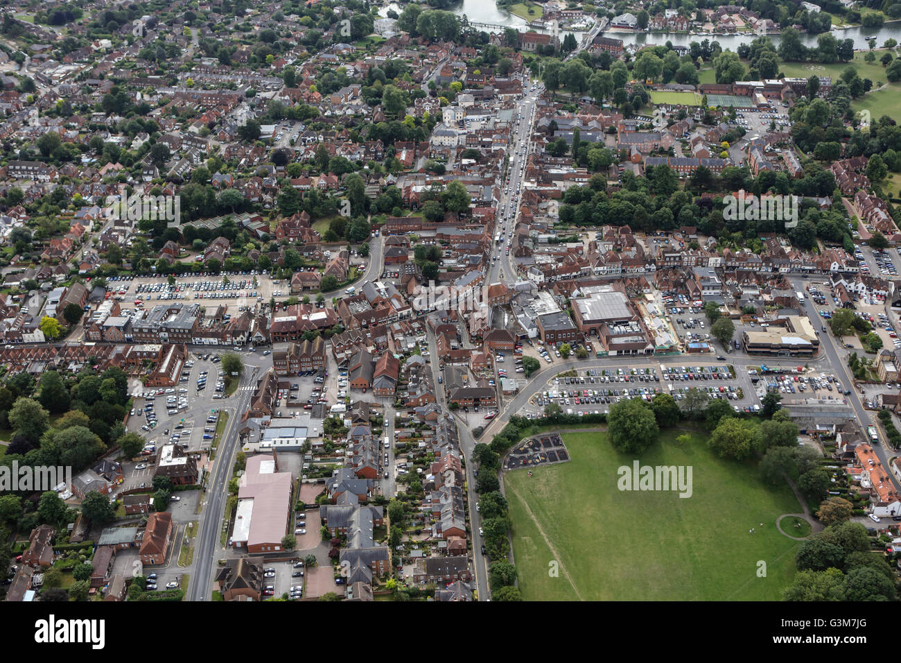 An aerial view of the town centre of Marlow, Buckinghamshire Stock Photo