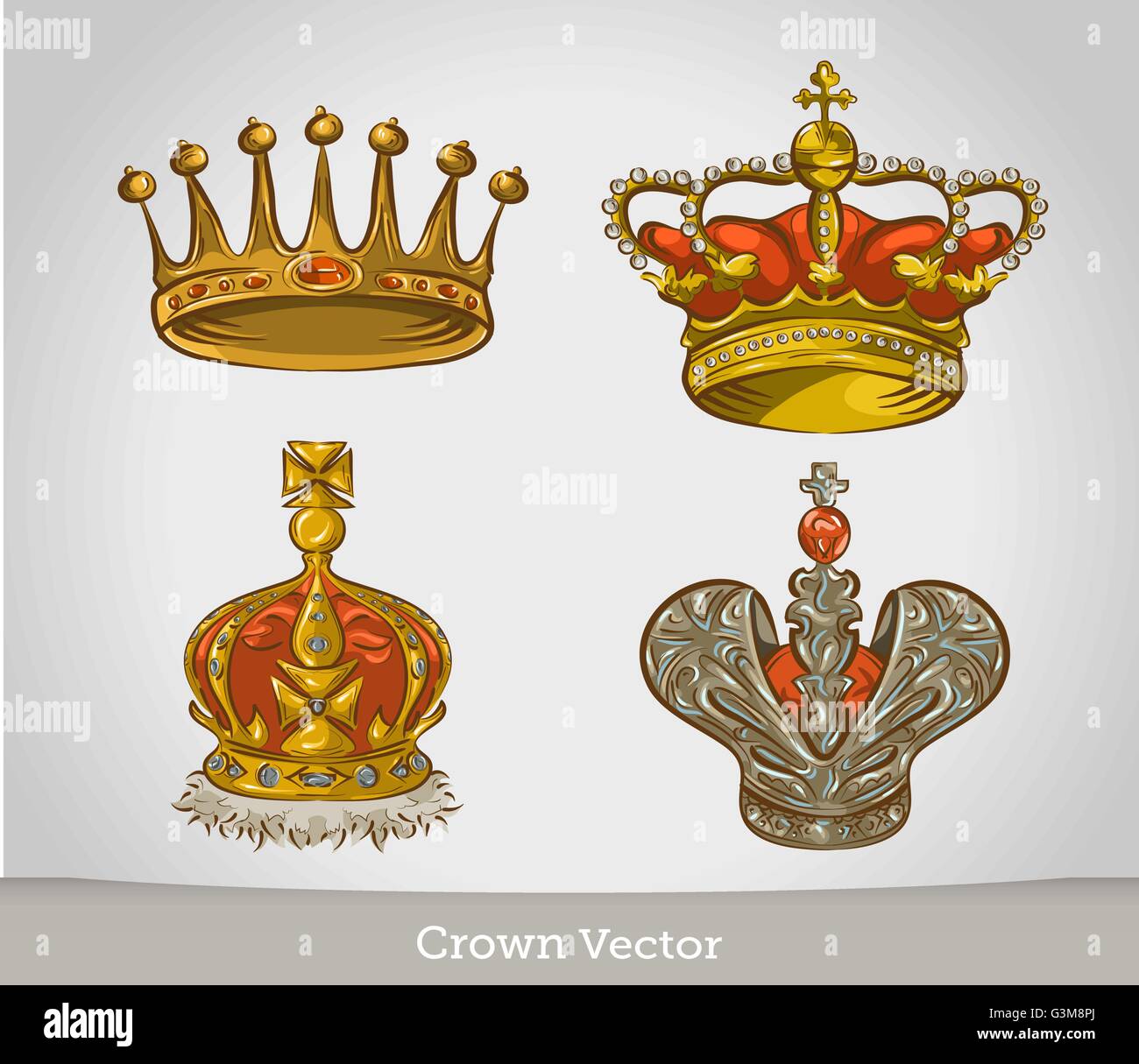 Set of gold crowns isolated on white background . vector Stock Vector