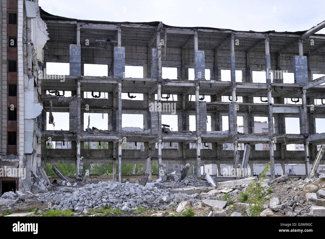 Pieces of Metal and Stone are Crumbling from Demolished Building Floors ...