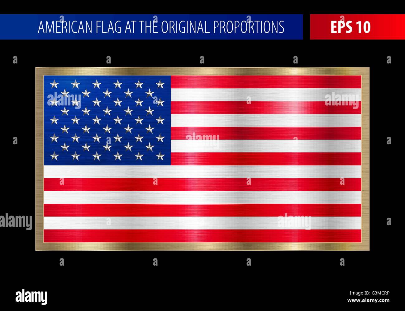 American flag in a metallic gold frame Stock Vector