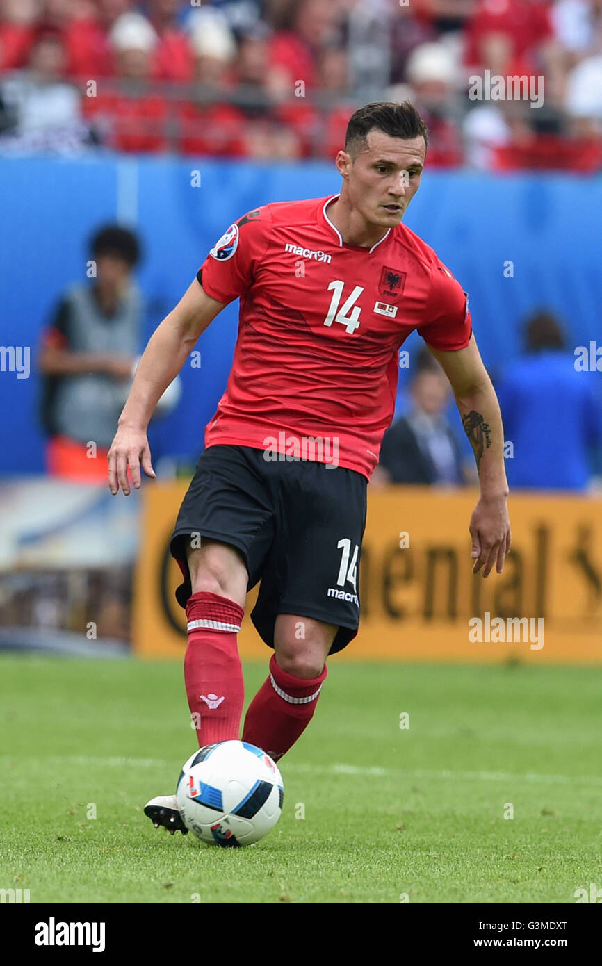 Taulant Xhaka (ALB), JUNE 11, 2016 - Football / Soccer : UEFA EURO 2016  Group A match between Albania 0-1 Switzerland at Stade Bollaert-Delelis in  Lens, France. (Photo by aicfoto/AFLO Stock Photo - Alamy