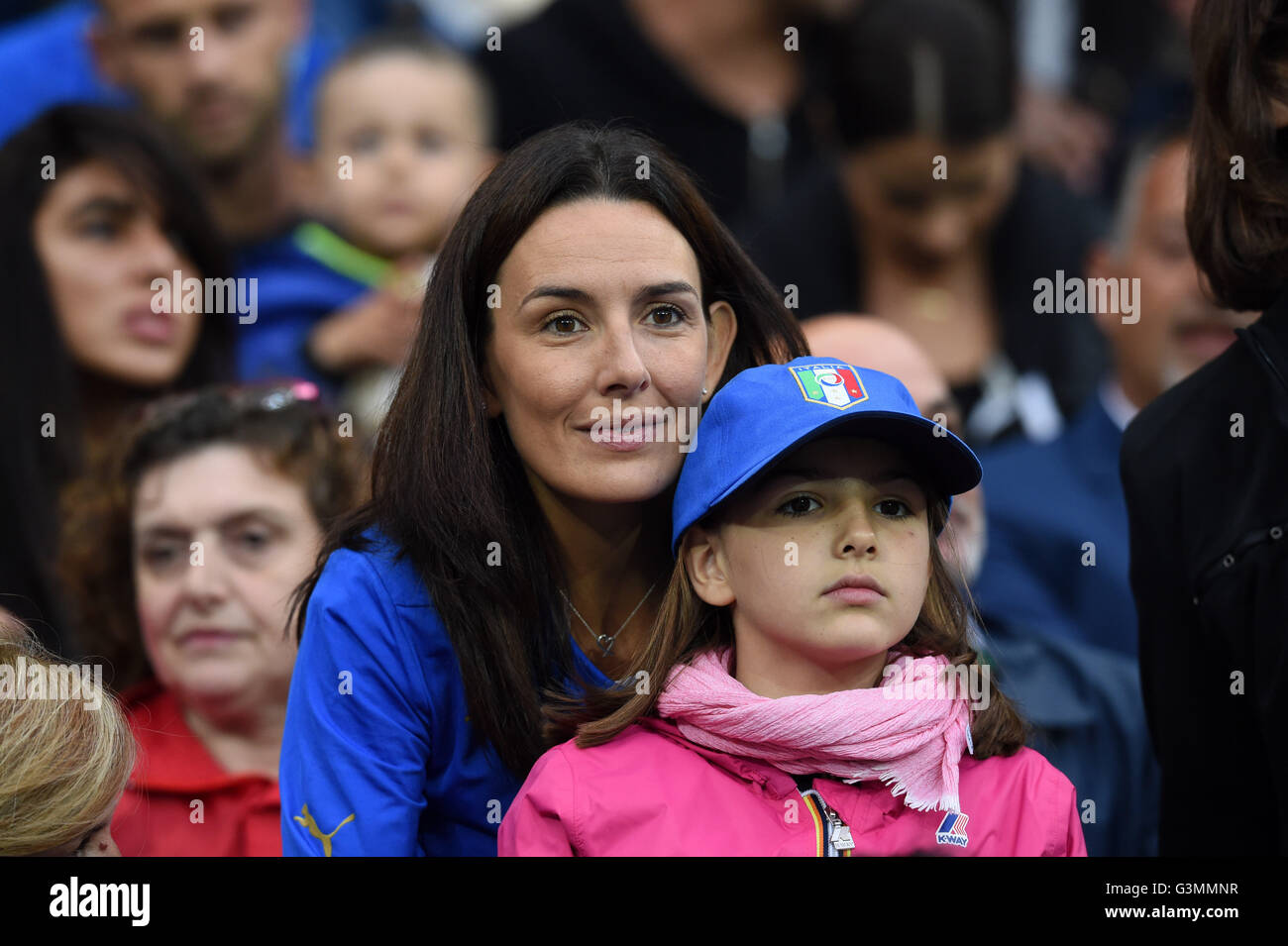 Lyon France 13th June 2016 Elisabetta Conte And Daughter Vittoria Wife And Child Of Antonio Conte Coach Italy June 13 2016 Football Uefa Euro France 2016 Group E Belgium