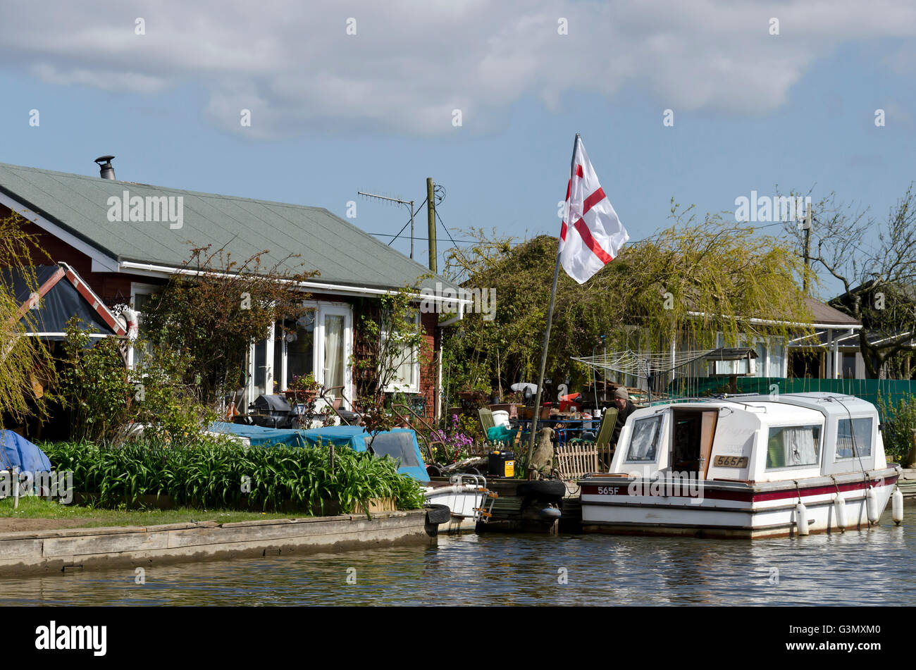 Holiday homes and a pleasure cruiser near Potter Heigham on the Norfolk