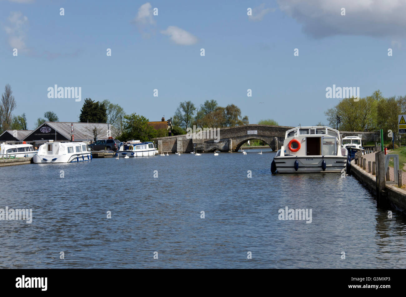 Approaching the historic old bridge at Potter Heigham on the Norfolk