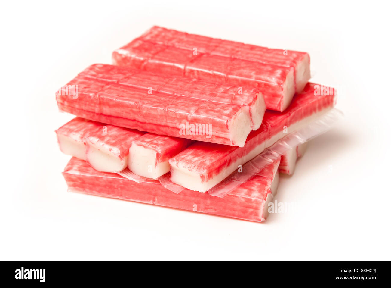 Fish sticks or crab sticks, Imitation crab sticks made from white fish usually Pollock and starch. Stock Photo