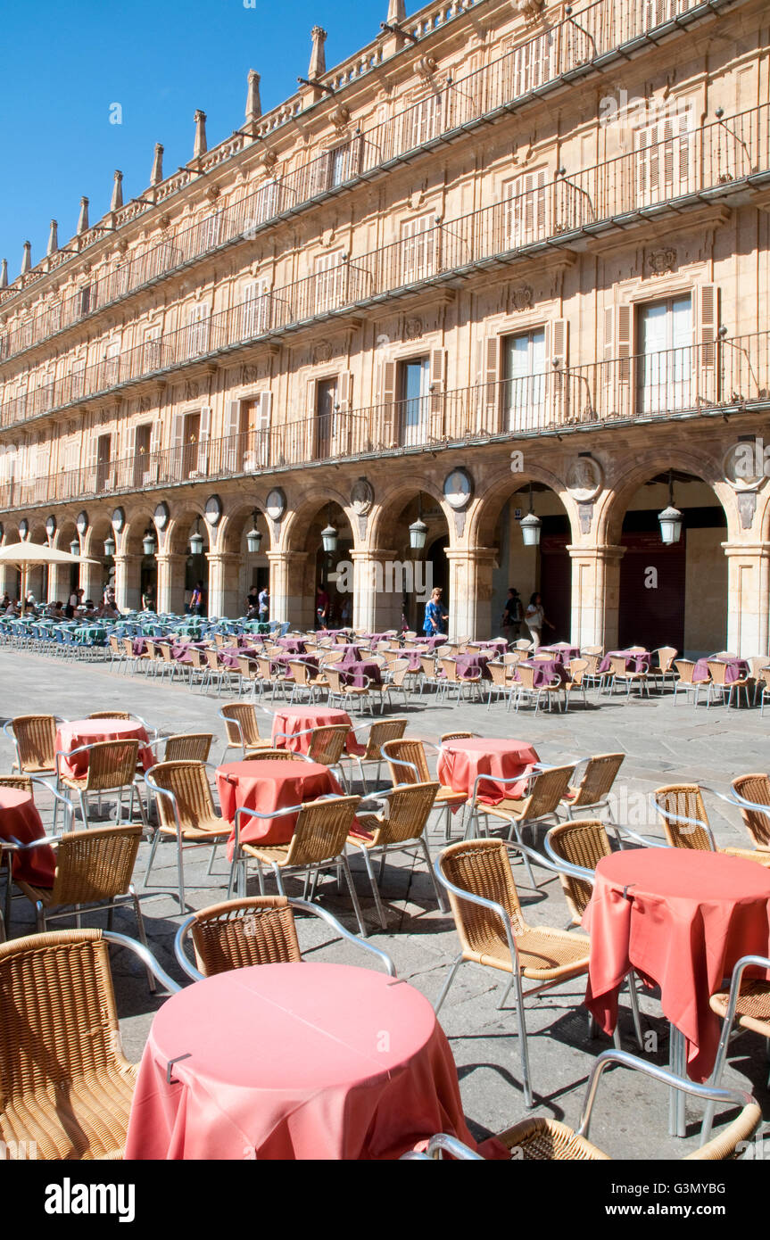 Terraces in Main square. Salamanca, Spain. Stock Photo