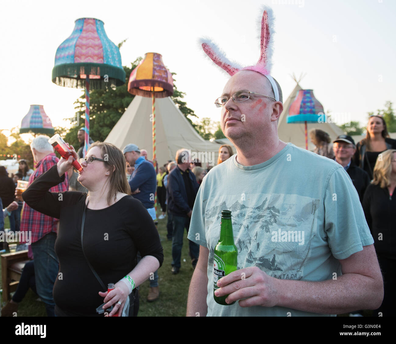 Middle aged people looking silly at Common People music festival in Oxford, Britain Stock Photo
