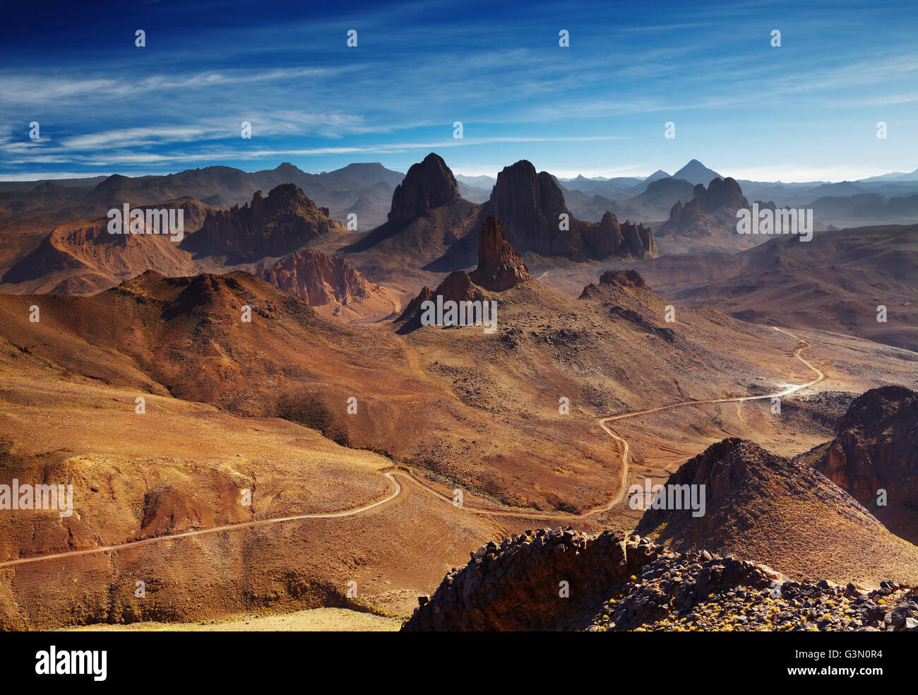 Sahara Desert, Hoggar mountains, Algeria, view from Assekrem pass Stock