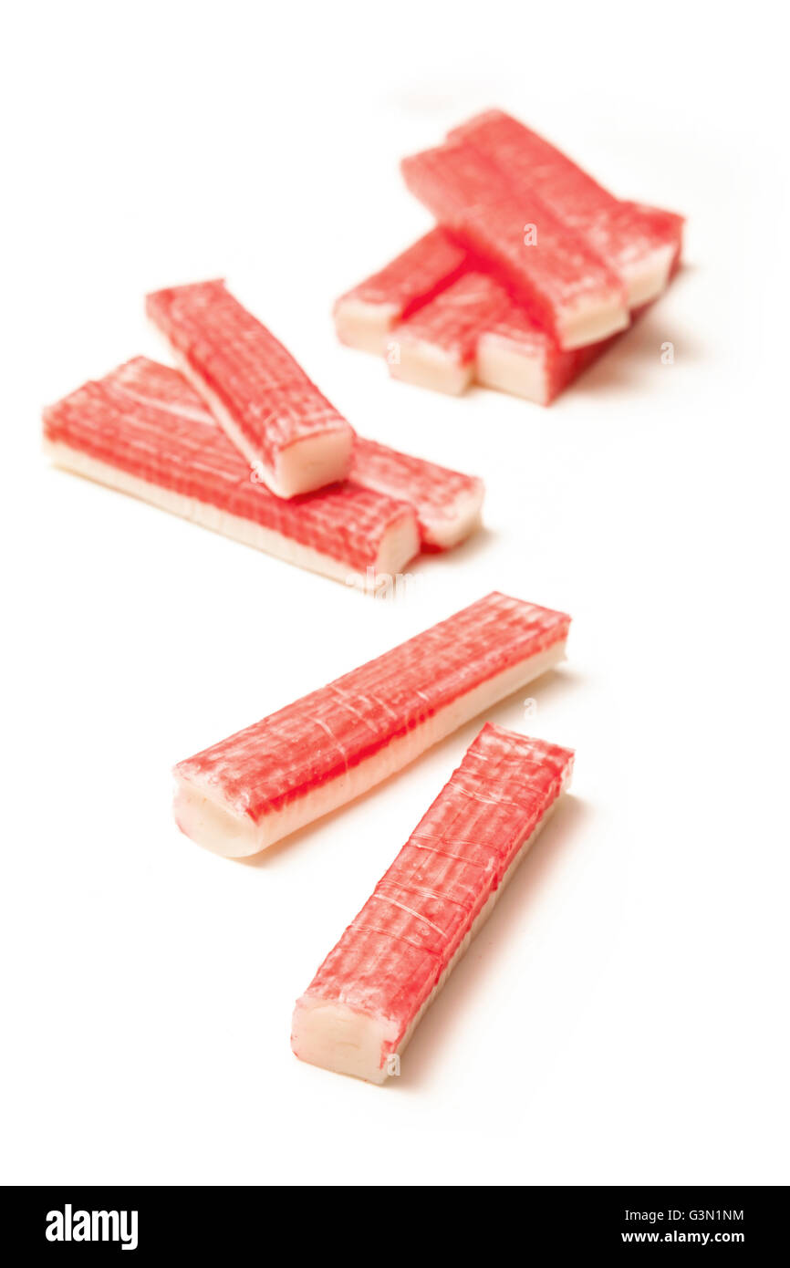 Fish sticks or crab sticks, Imitation crab sticks made from white fish usually Pollock and
