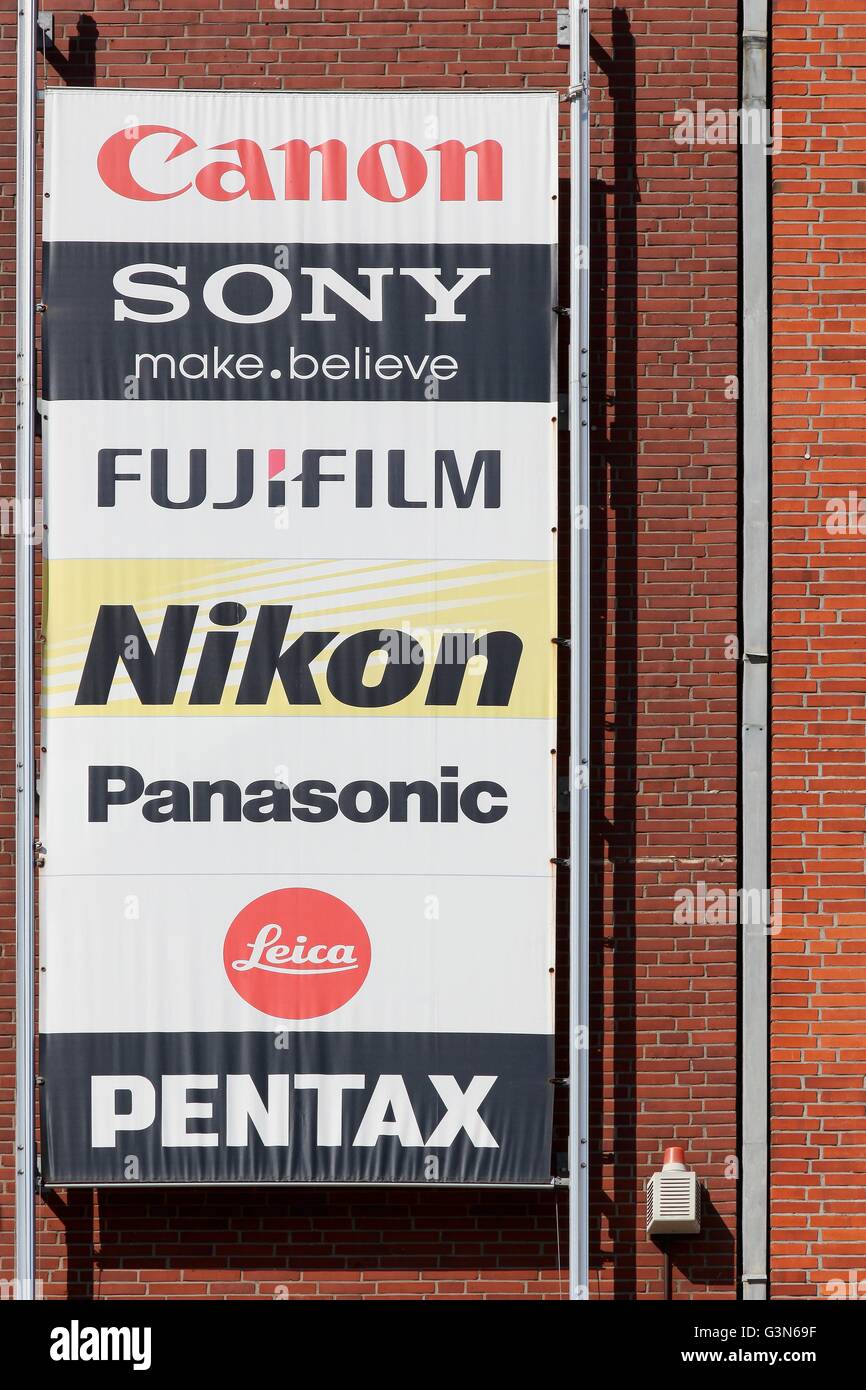 The main brands of the photography market on a wall of a store Stock Photo