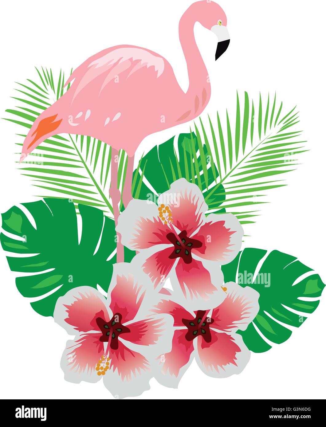 vector illustration of flamingo with tropical flowers Stock Vector ...