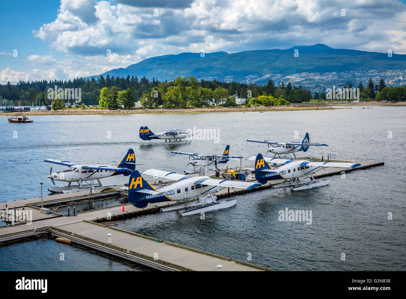 Seaplanes in the harbor of Vancouver, BC, Canada Stock Photo