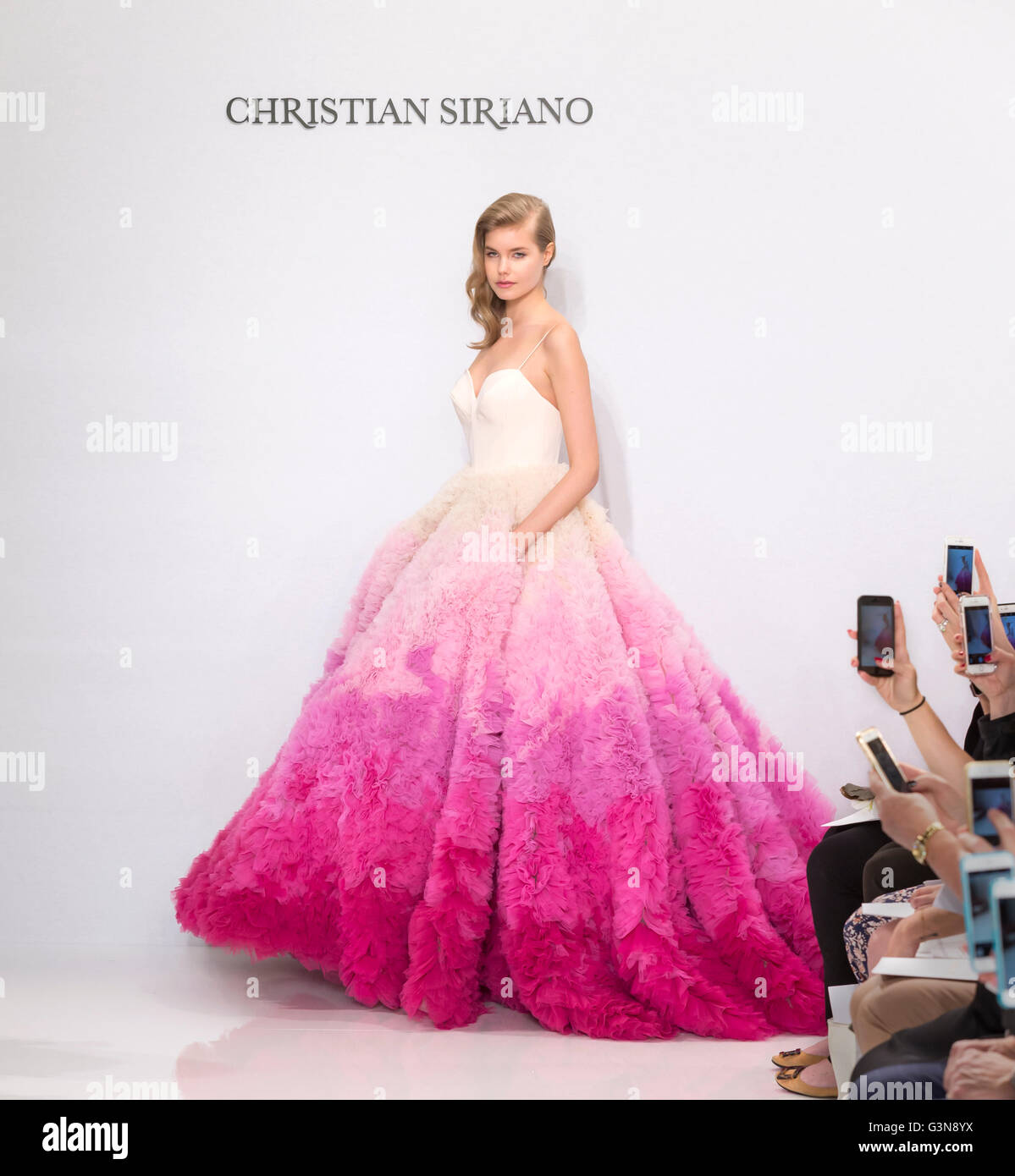NEW YORK, NY - APRIL 18, 2016: A model walks the runway at the Christian Siriano For Kleinfeld S/S 2017 Bridal Collection Stock Photo