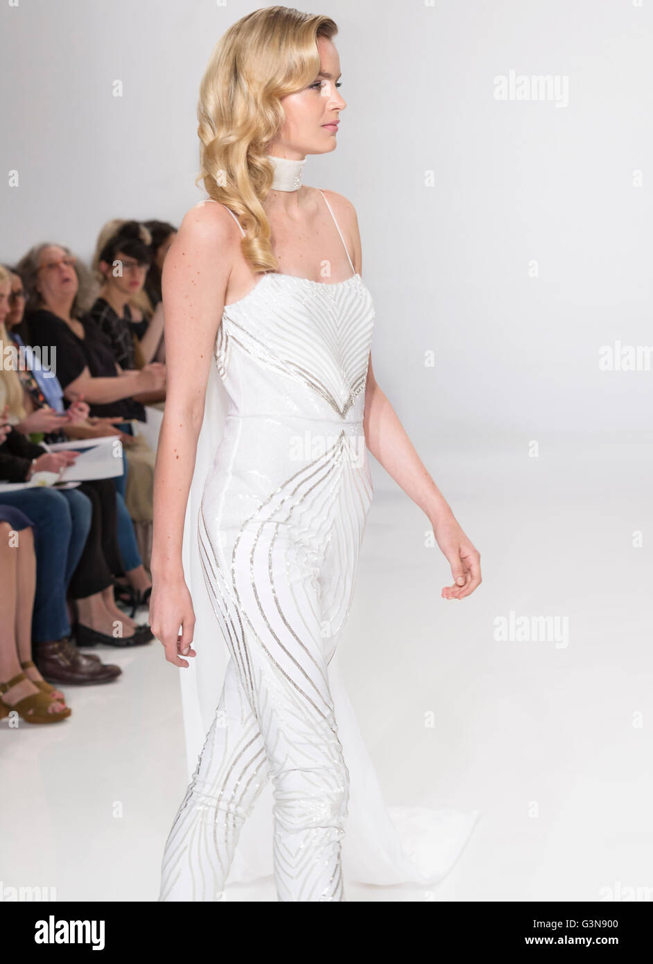 NEW YORK, NY - APRIL 18, 2016: A model walks the runway at the Christian Siriano For Kleinfeld S/S 2017 Bridal Collection Stock Photo