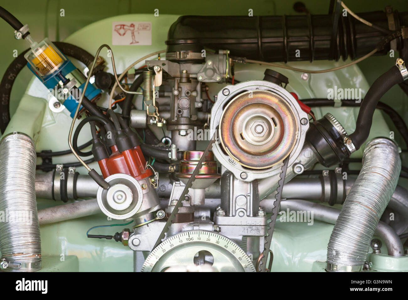 Close up of an old retro gasoline engine. Stock Photo