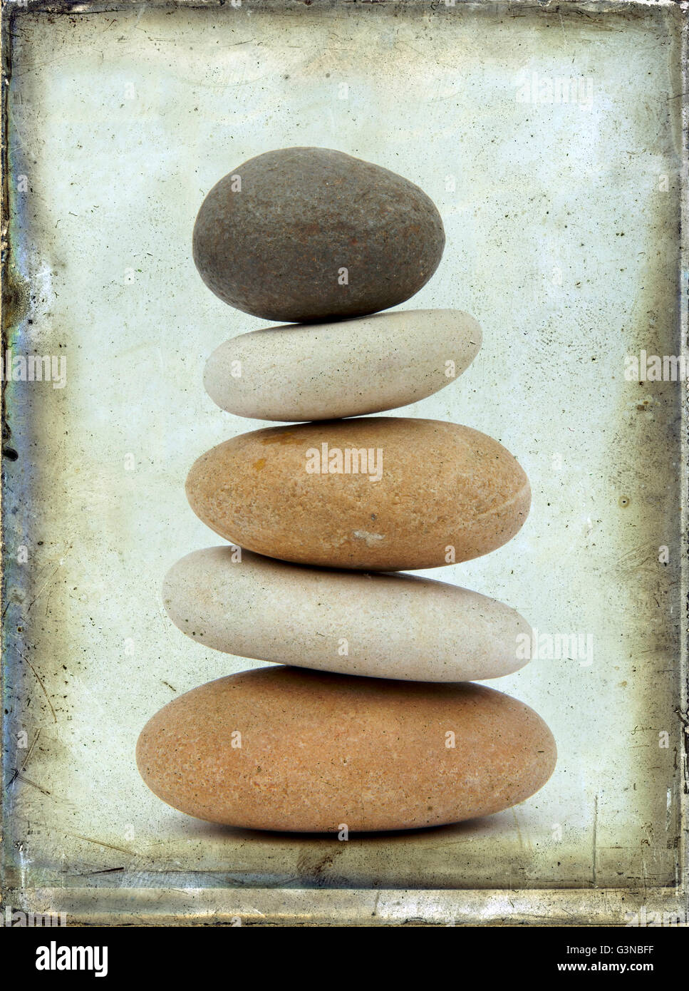 Stacked pebbles, vintage look Stock Photo