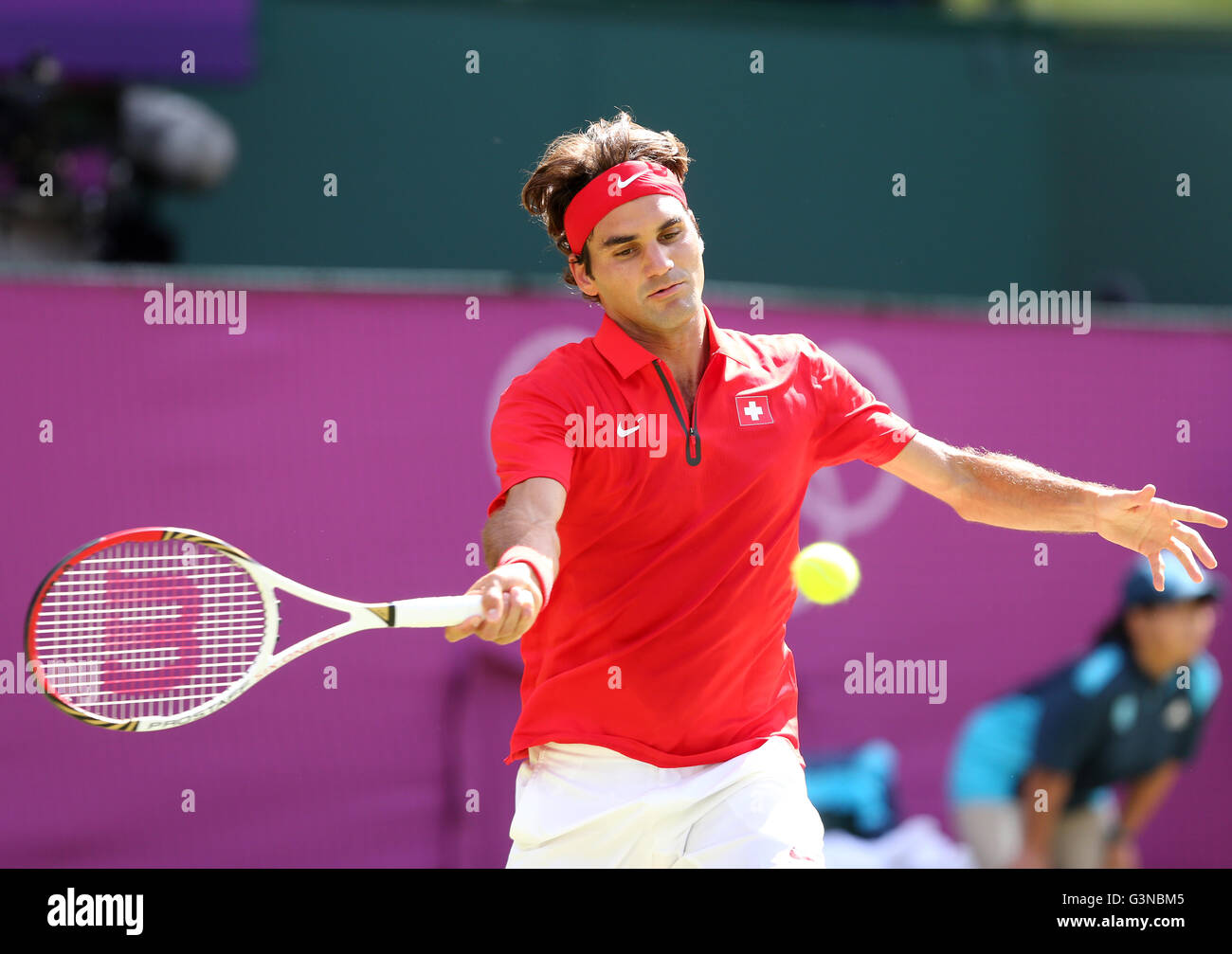 Roger Federer, SUI, men's single finals, AELTC, London 2012, Olympic Tennis Tournament, Olympics, Wimbledon, London, England Stock Photo