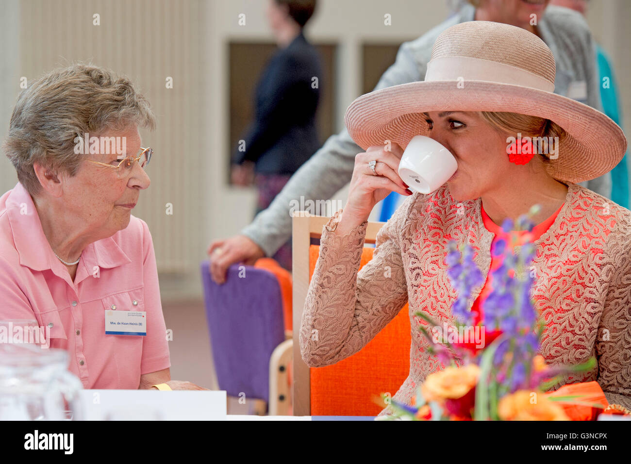 King Willem-Alexander and Queen Maxima spend Monday, June 13th, 2016 a regional visit to Northwest FryslÃ¢n (northwest corner) in the province of Friesland on june 13, 2016. During the visit the ambitions of the Regional Agenda are central, where provinces, municipalities and water boards to work with residents and businesses to a strong region. Special attention is paid to the quality of life in this region with a declining population. visit the King and Queen in this context various locations in the municipalities of Het Bildt, Menameradiel, Franekeradeel and Harlingen. Photo by Robin Utrech Stock Photo