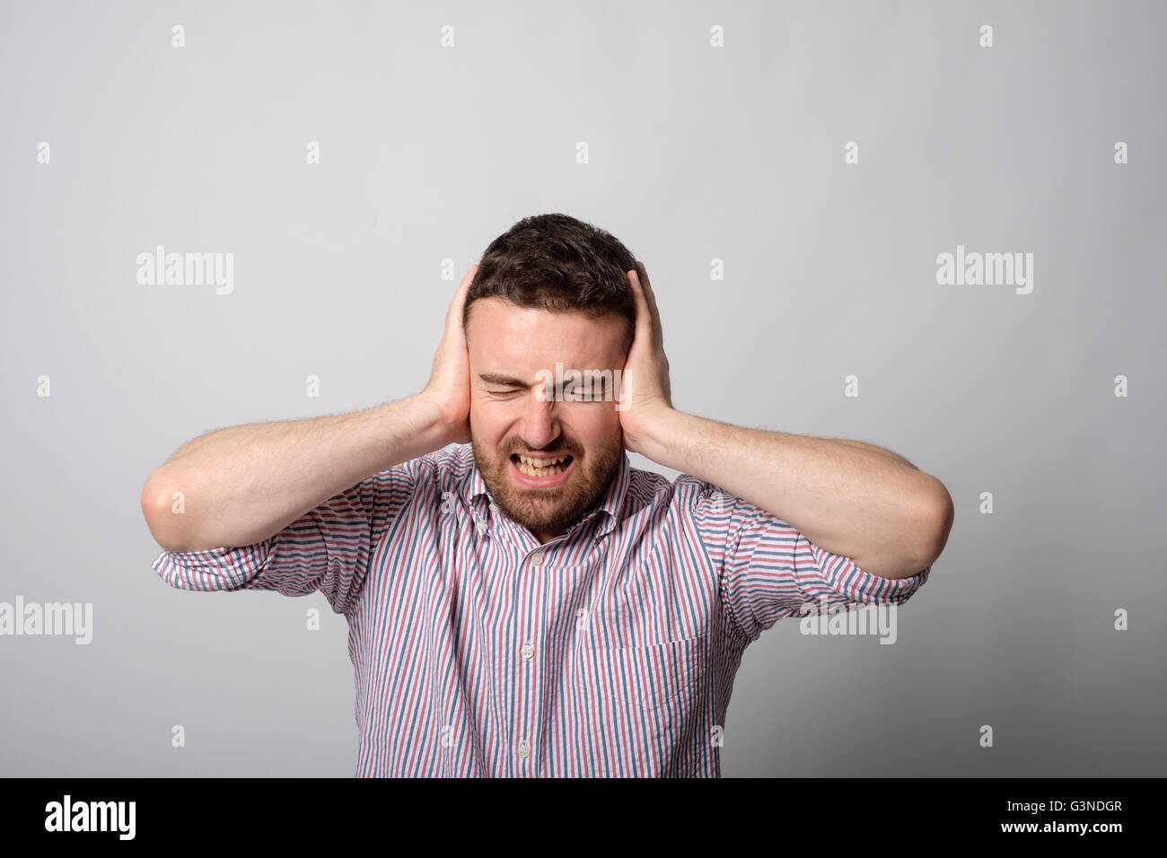 Man does not want to hear anything Stock Photo