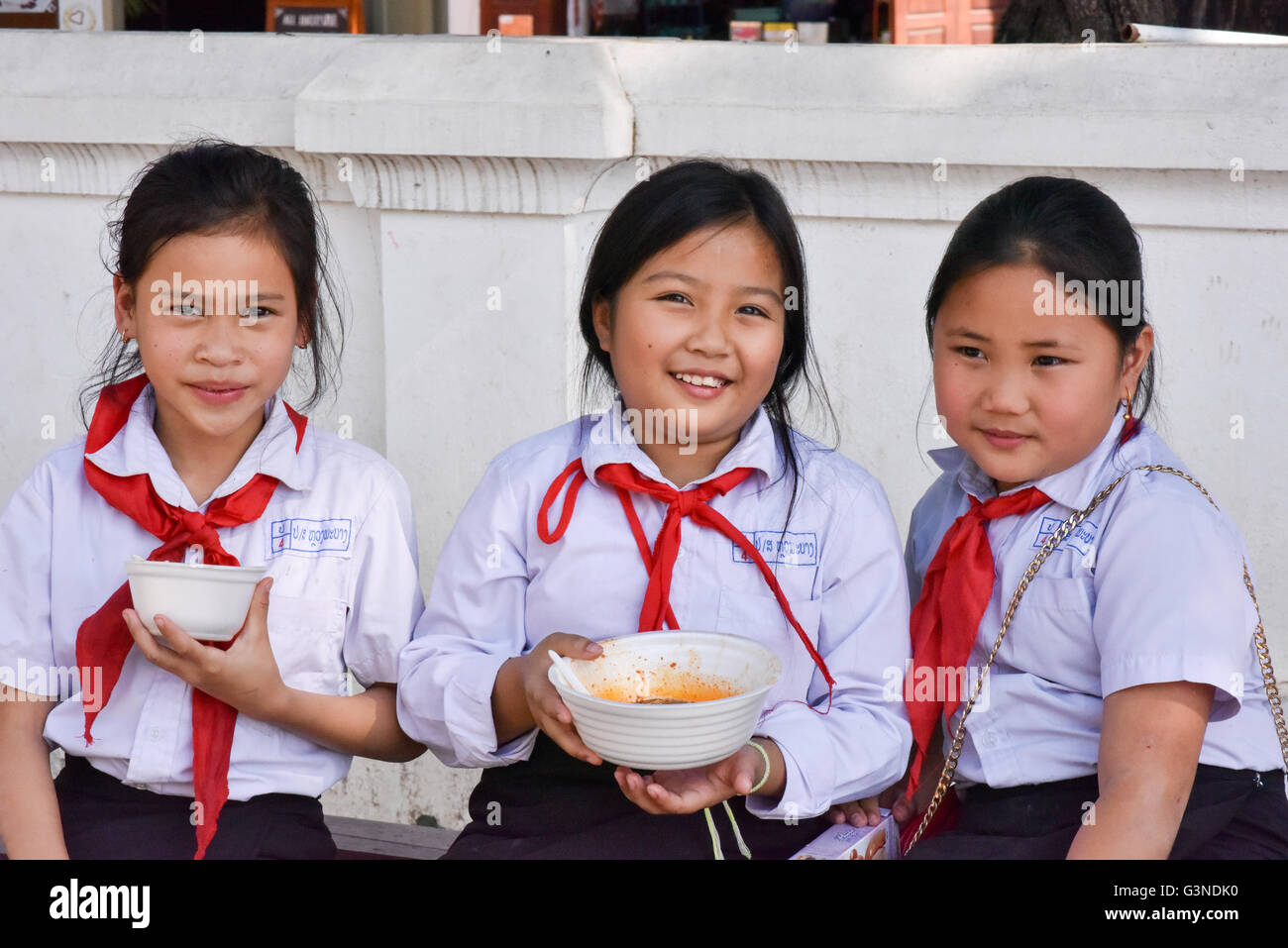 Schoolgirls Luang Prabang Laos Stock Photo