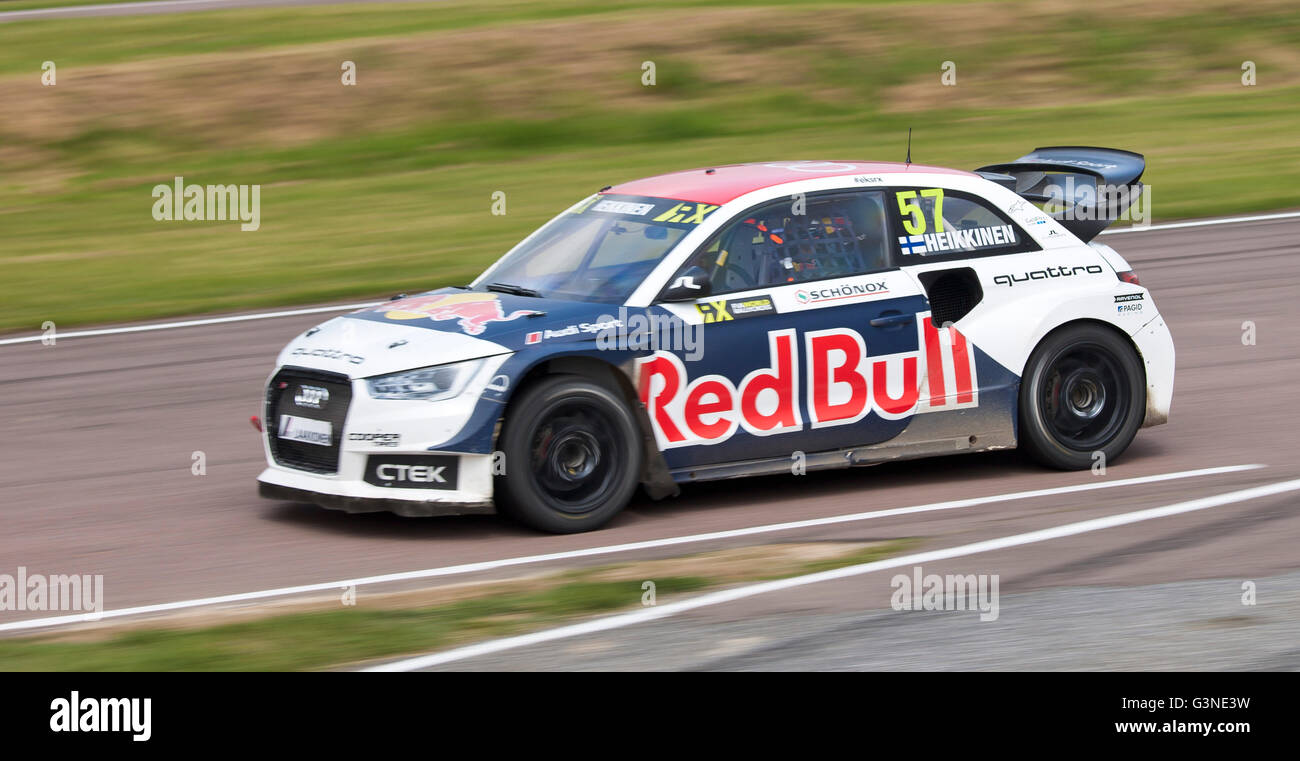 World Rallycross racing, Audi S1Quattro driven by Toomas Heikkinen. Stock Photo