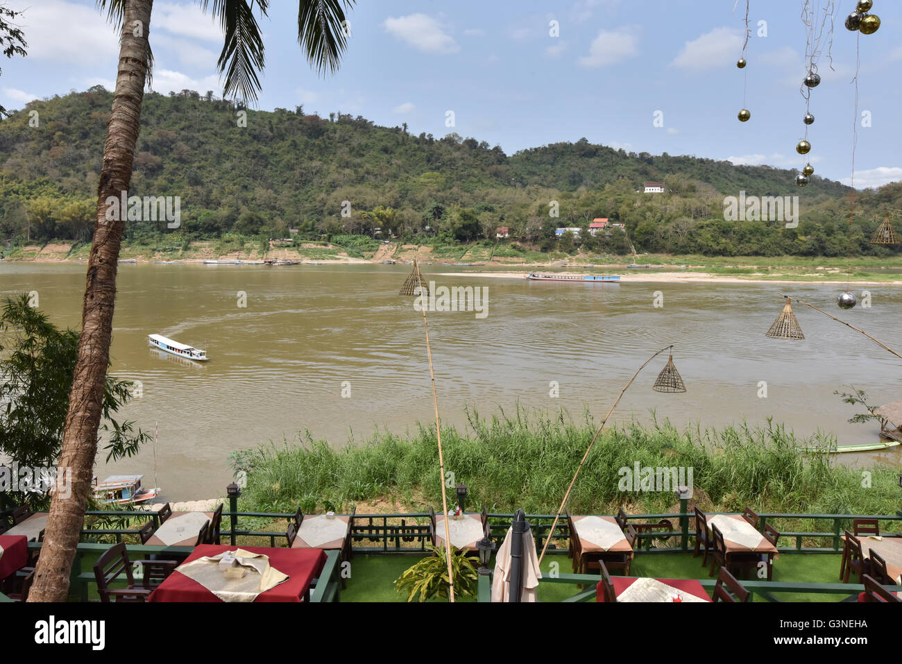 Mekong River Luang Prabang terraces Laos Stock Photo