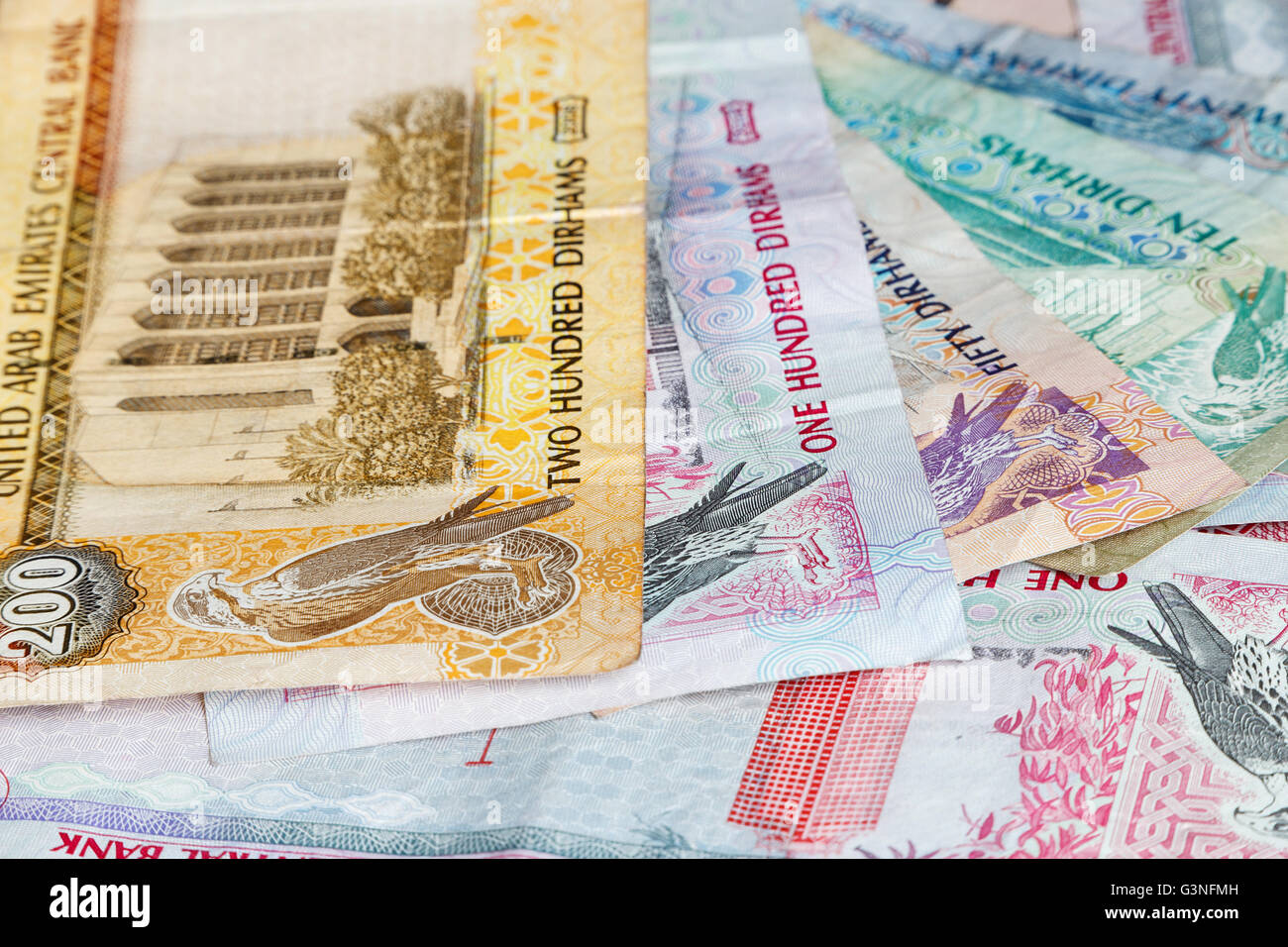 close up of UAE banknotes: dirhams Stock Photo