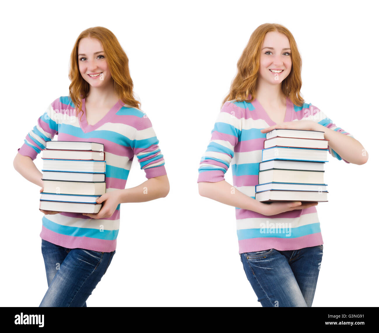 Young student with books isolated on white Stock Photo - Alamy