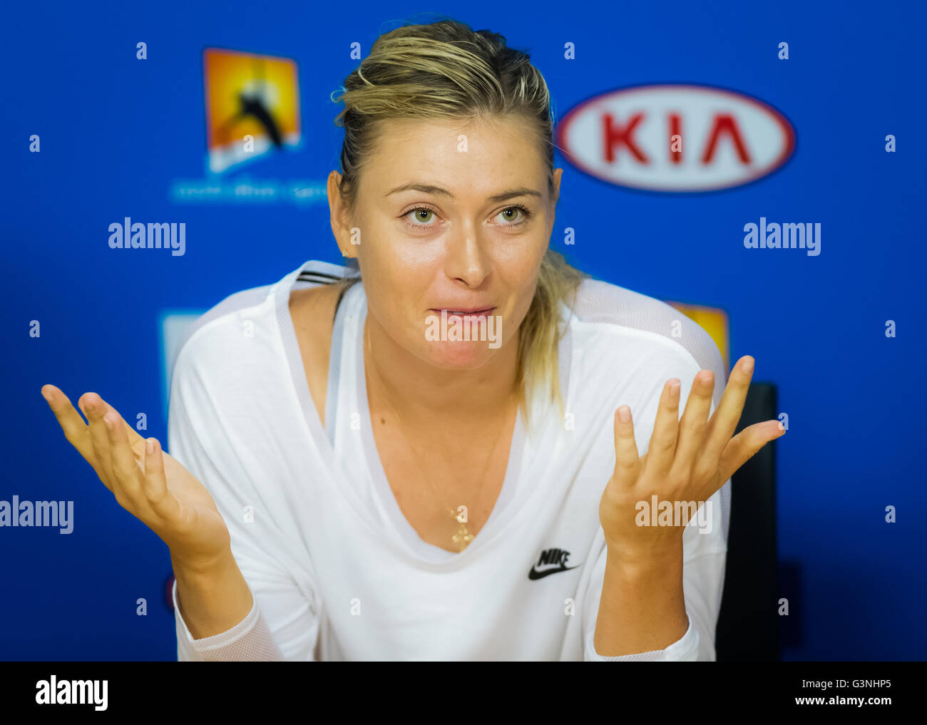 Maria Sharapova talks to the media at the 2016 Australian Open Stock Photo