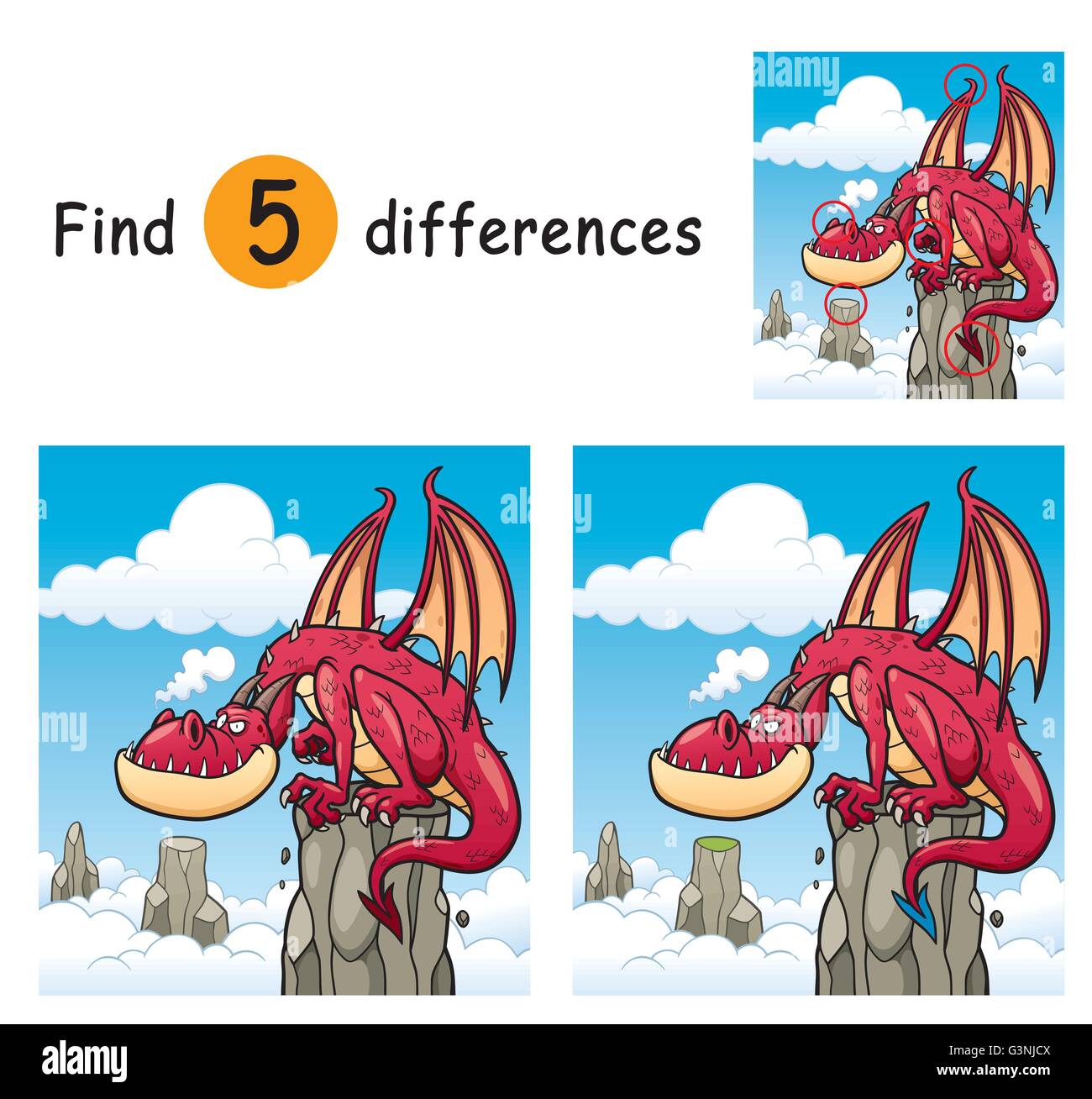 Vector Illustration of Game for children find differences - Dragon ...