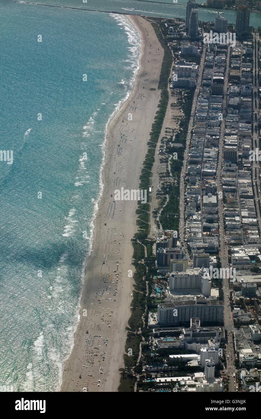 Aerial view, South Beach, Ocean Drive, Miami Beach, Florida, USA Stock Photo