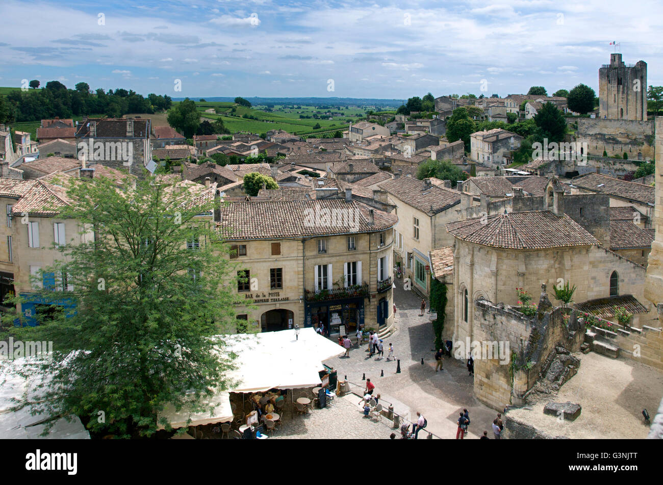 View over the town of Saint-Emilion, Gironde, Aquitaine, France, Europe Stock Photo