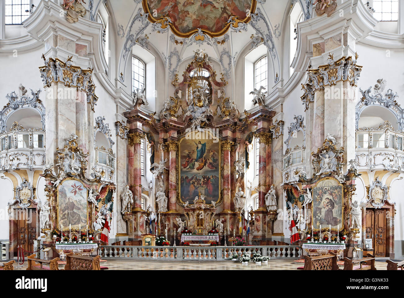 Chancel, baroque pilgrimage church, Basilica of the Fourteen Holy Helpers, Bad Staffelstein, Upper Franconia, Franconia, Bavaria Stock Photo