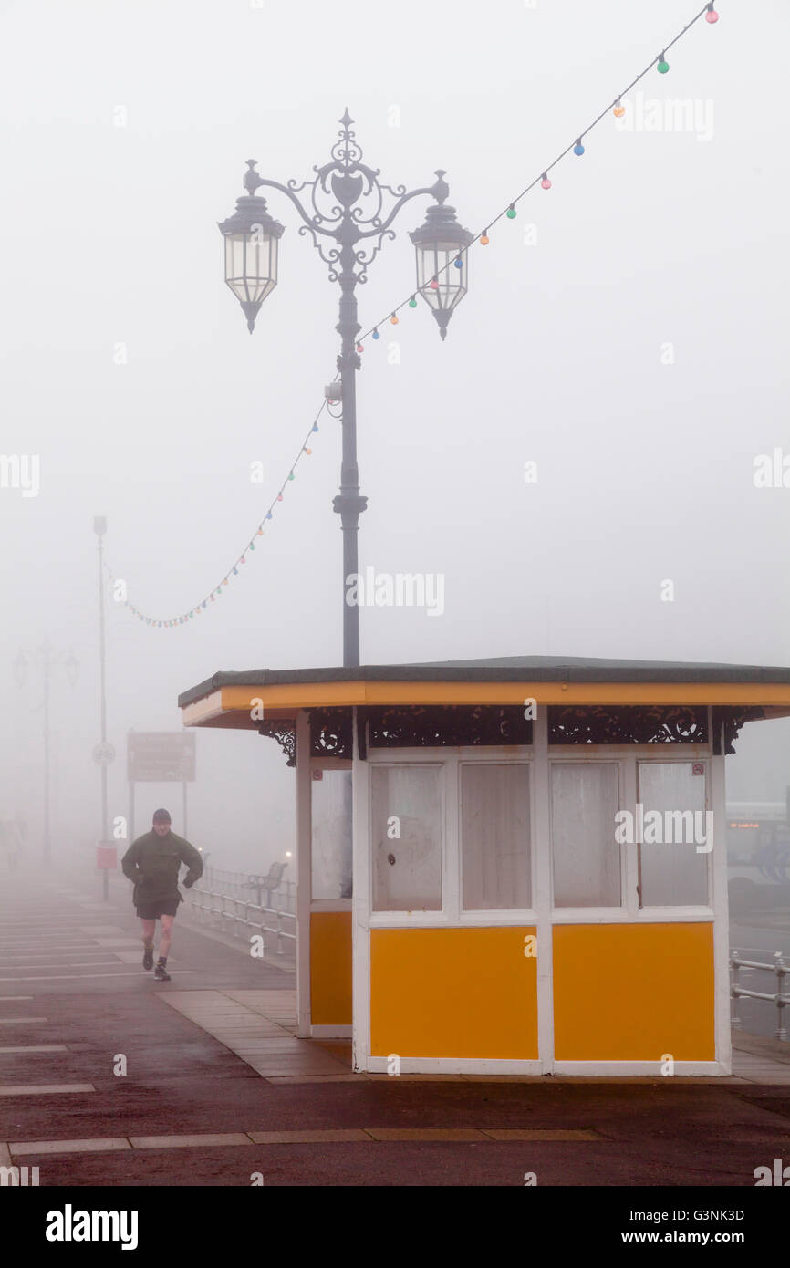 Shelter in the fog on the seafront promenade in winter, Portsmouth, Hampshire, England, United Kingdom, Europe Stock Photo