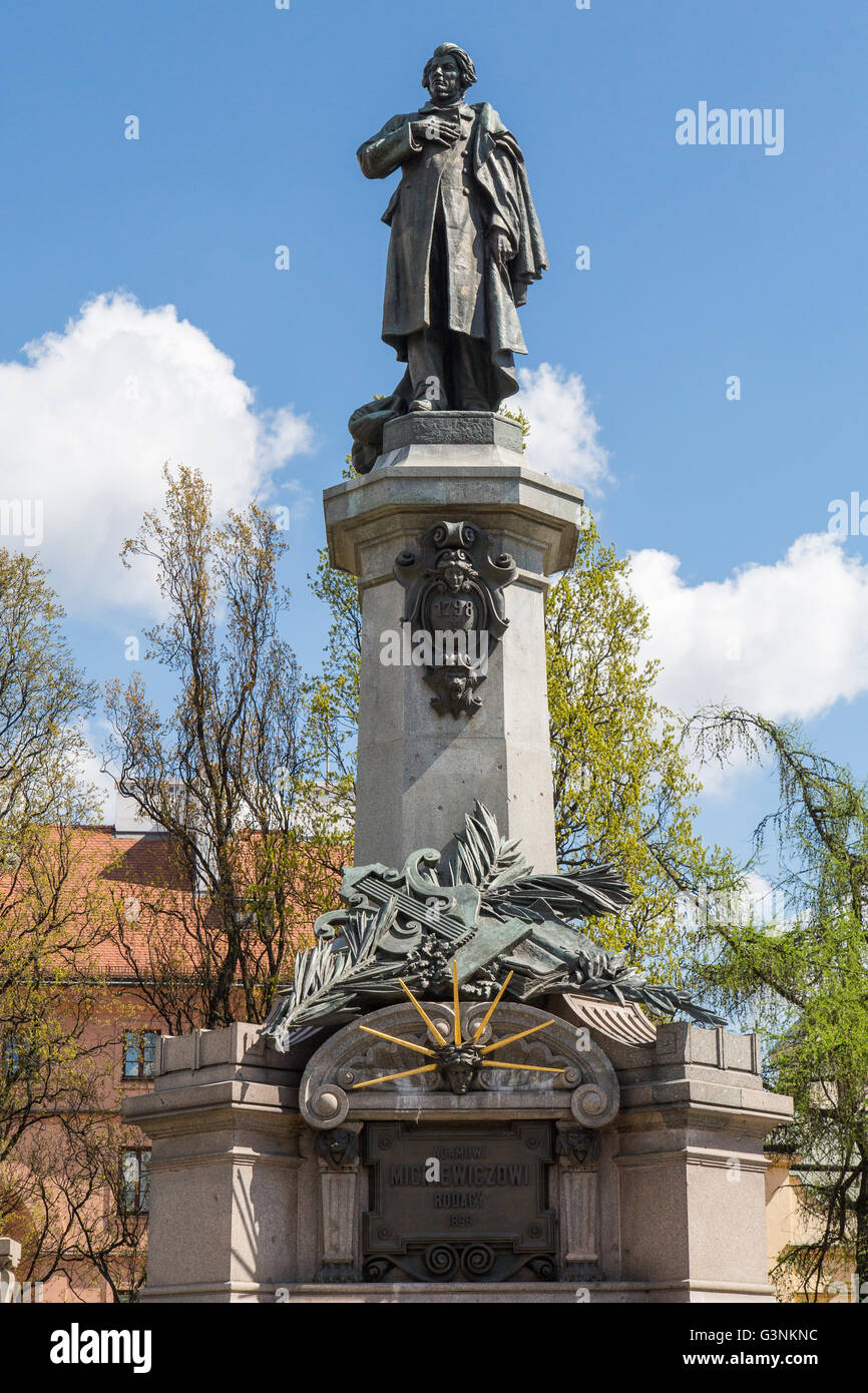 Warsaw, Poland. 21st Apr, 2016. Adam Mickiewicz Monument (Polish: Pomnik Adama Mickiewicza) is a monument dedicated to Adam Mickiewicz © Mateusz Wlodarczyk/Pacific Press/Alamy Live News Stock Photo