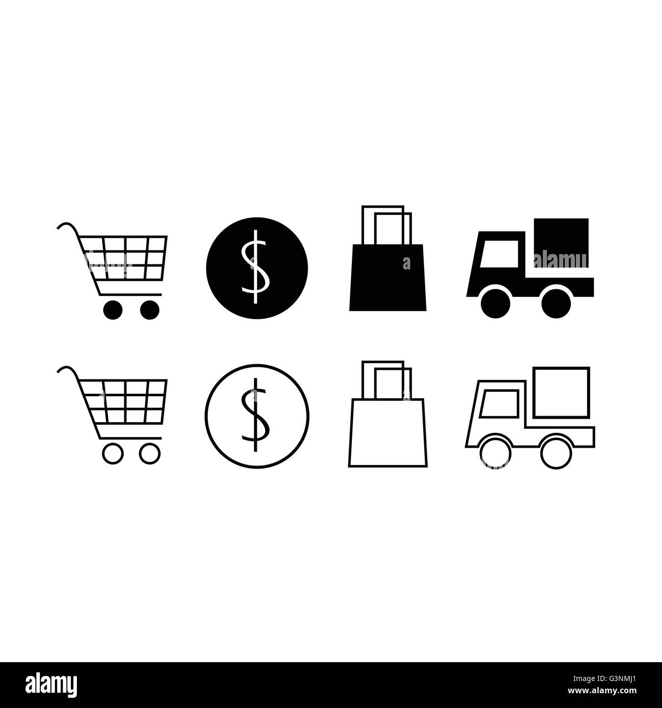 Set of trendy thin modern shopping icons in select and deselect Stock Vector