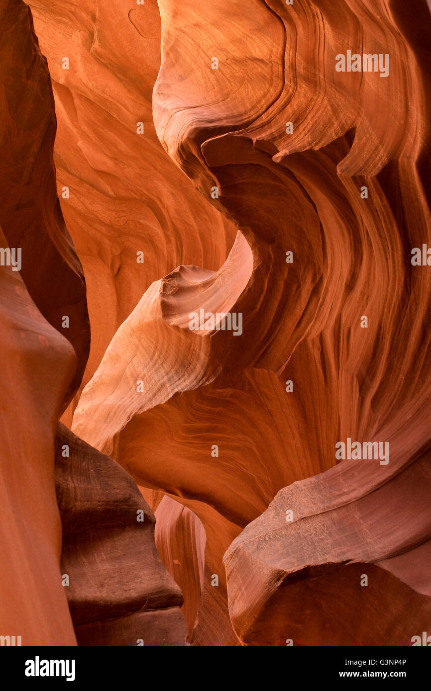 Unusual sandstone rock formations inside the Lower Antelope Canyon, Page, Arizona, USA Stock Photo