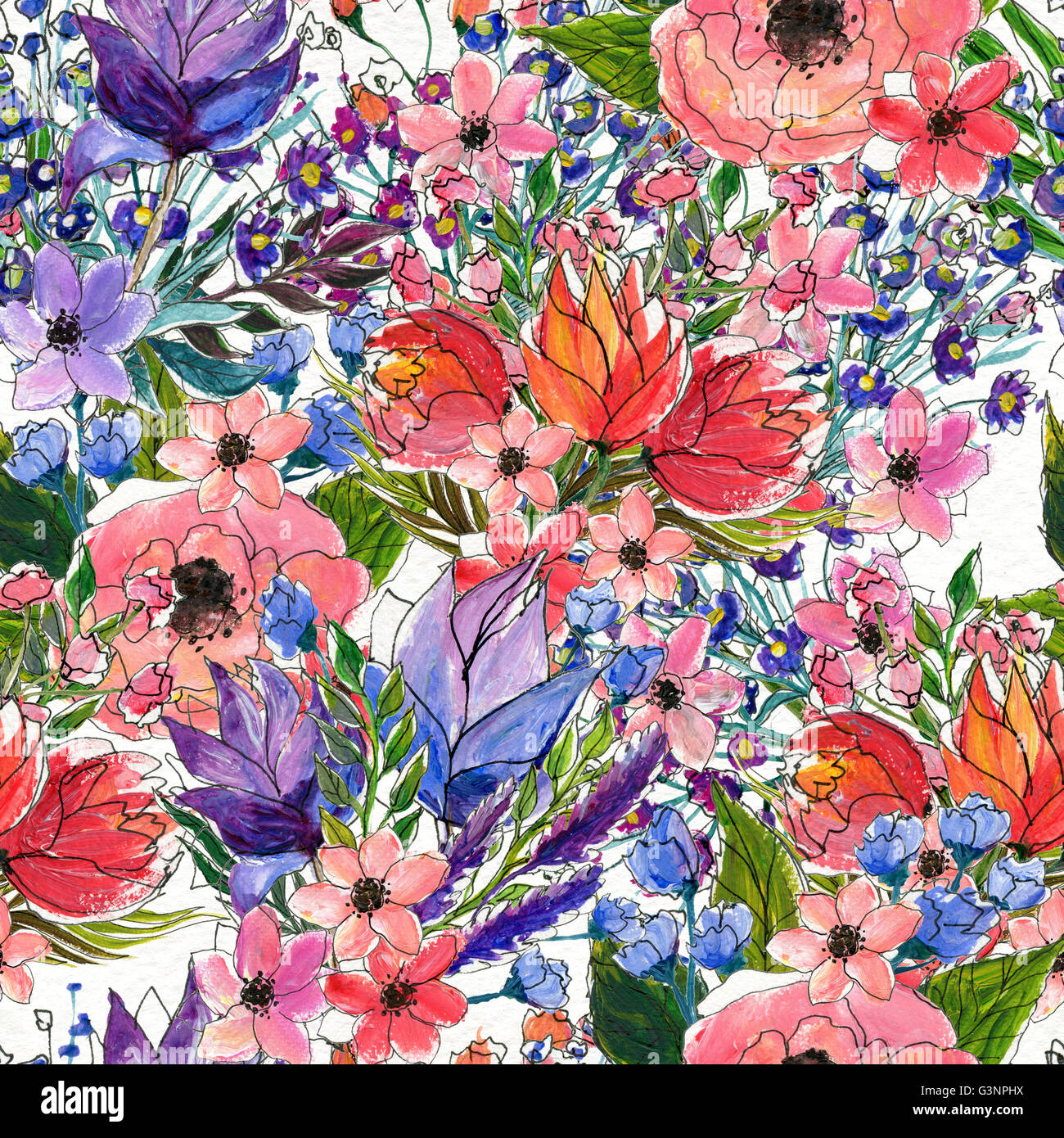 Seamless watercolor floral pattern Stock Photo - Alamy