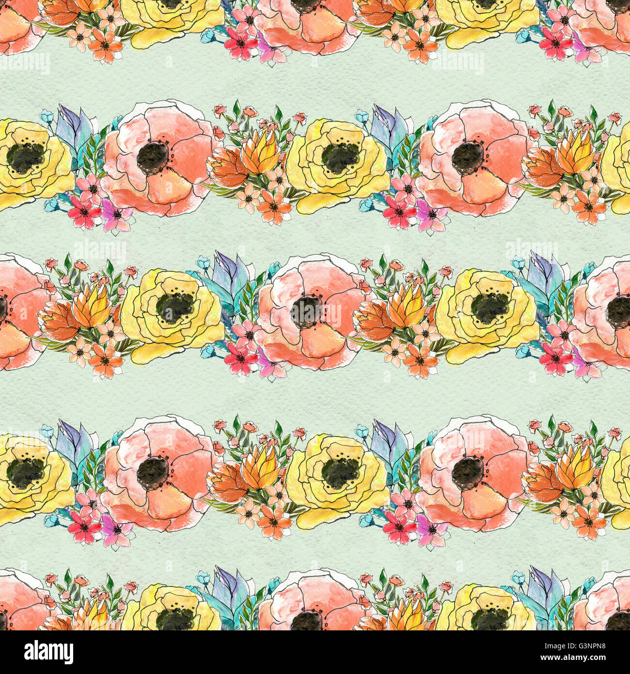 Seamless watercolor floral pattern Stock Photo - Alamy