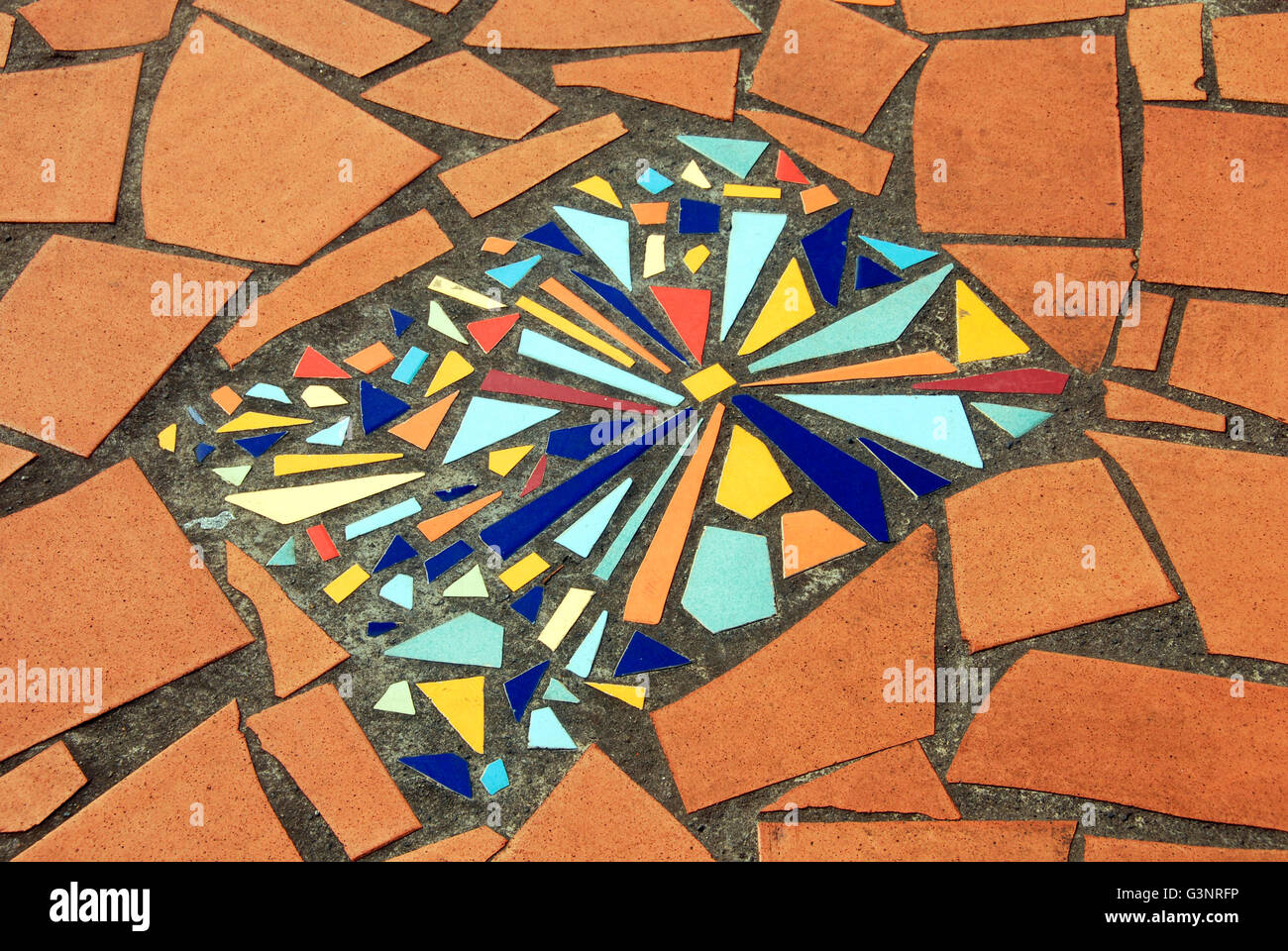 Tiled pattern in footpath, Martinique, Caribbean Stock Photo
