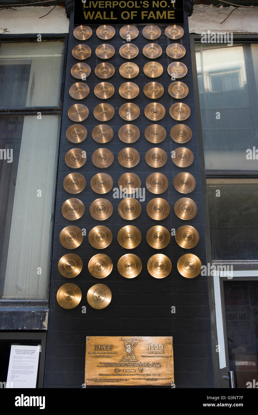 Merseyside, Liverpool, Mathew Street, Number One Wall Of Fame ‘gold discs’ Stock Photo
