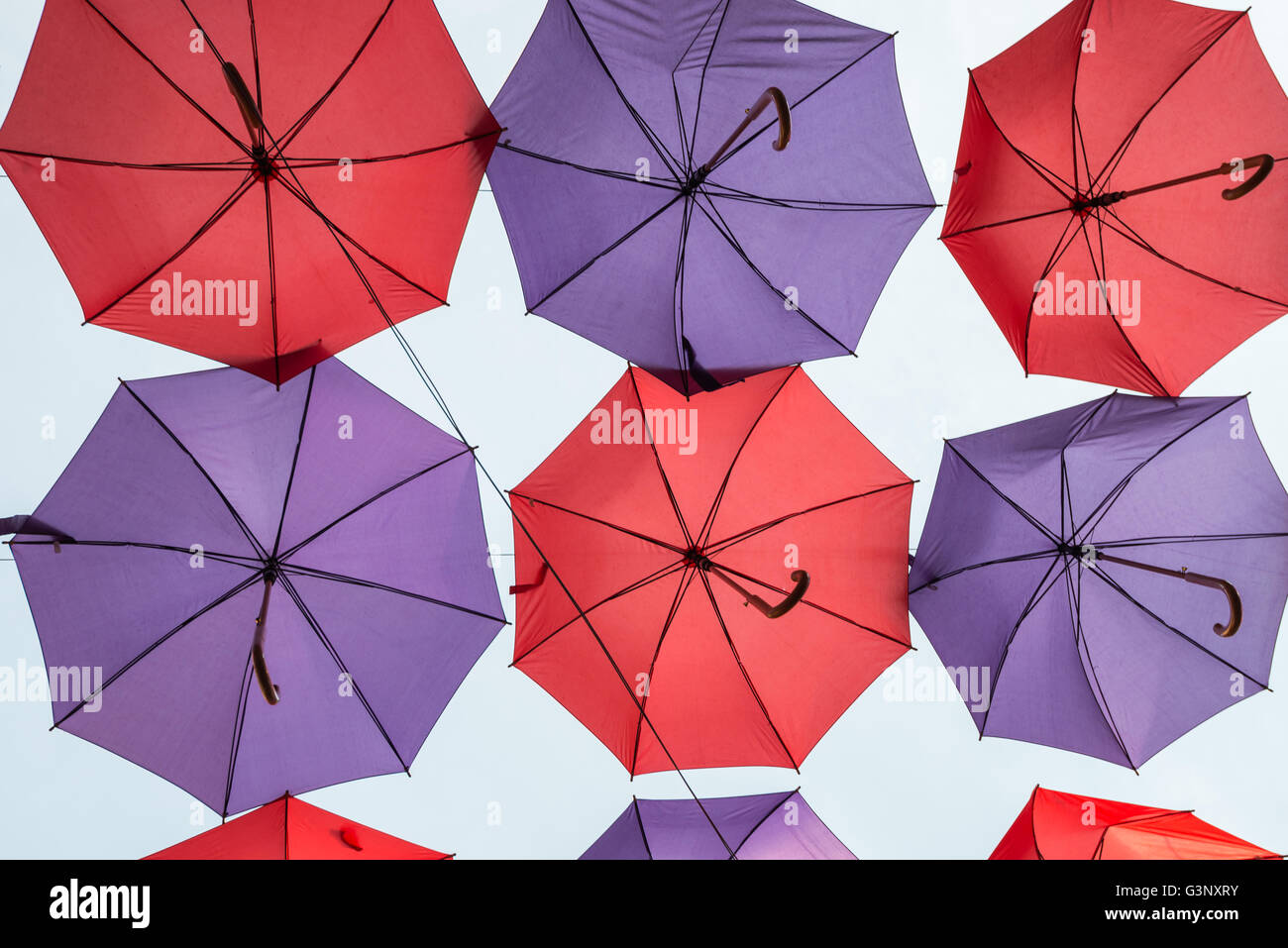 Hanging colorful decorative umbrellas, view from below Stock Photo Alamy