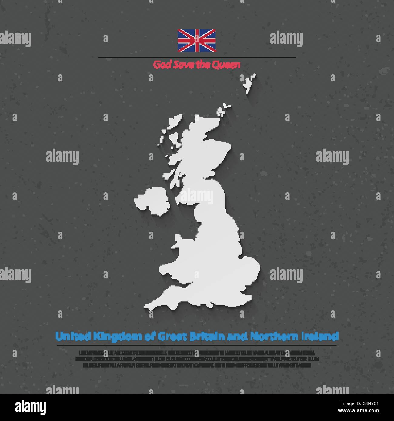 United Kingdom of Great Britain and Northern Ireland map and official flag icons. vector British political map 3d illustration. Stock Vector