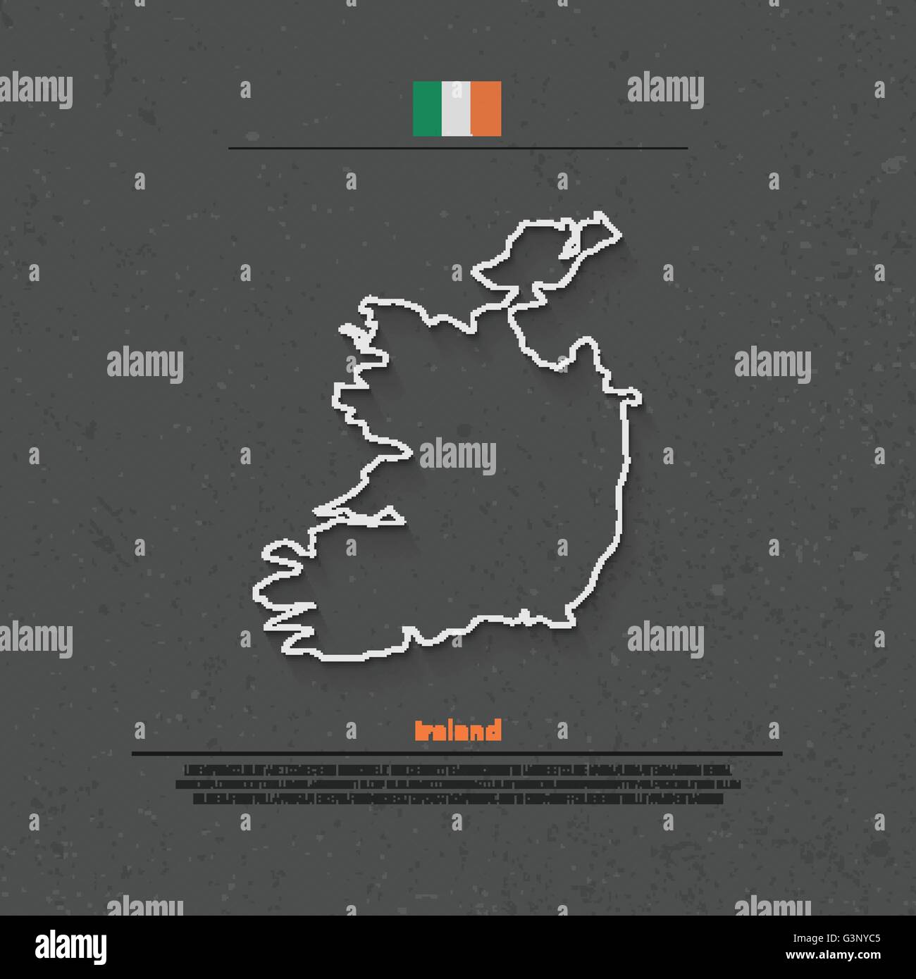 Republic of Ireland isolated map and official flag icons. vector Irish political map thin line icon over grunge background. EU g Stock Vector