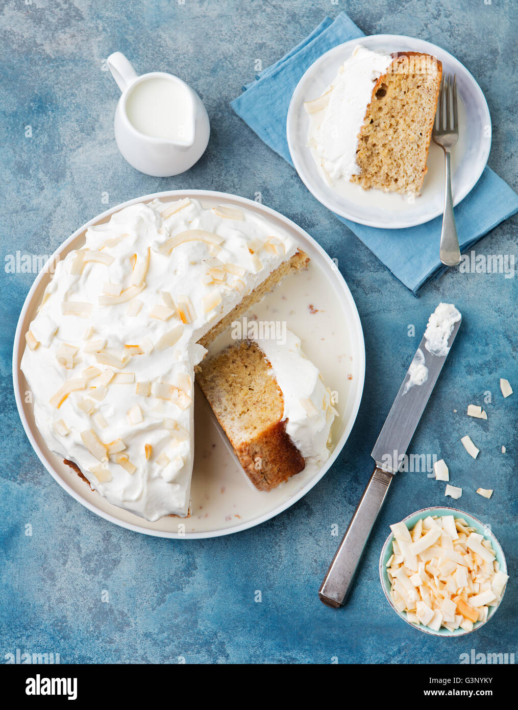 Three milk cake, tres leches cake with coconut Stock Photo Alamy
